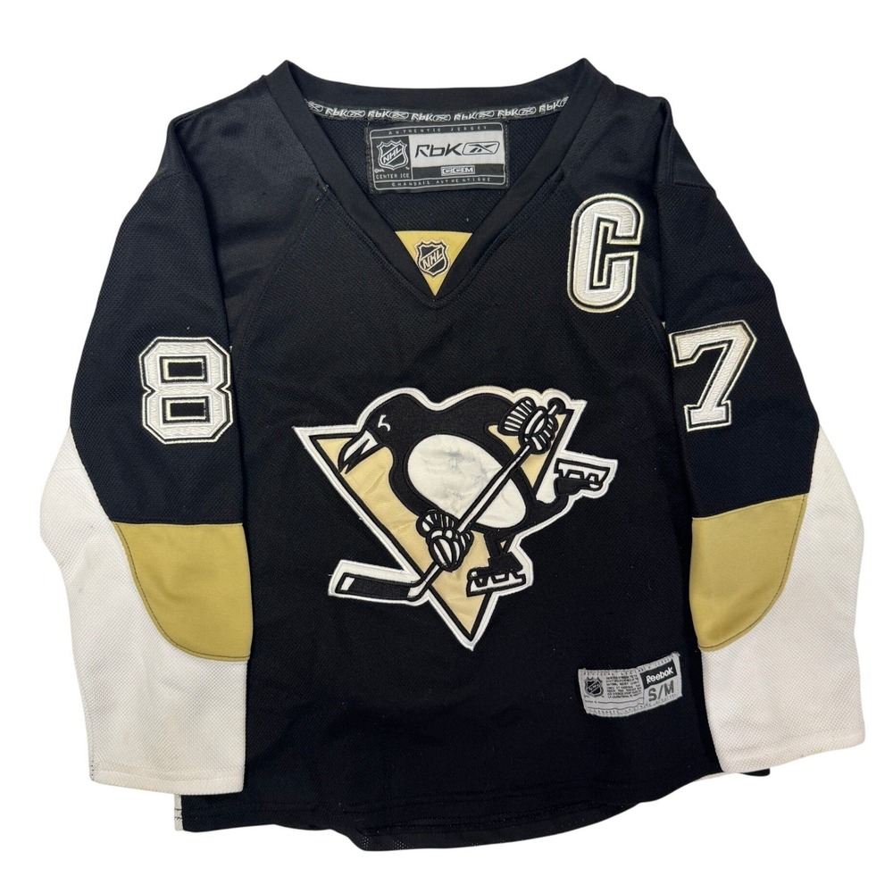 Reebok Sidney Crosby Pittsburgh Penguins NHL Jersey Youth S/M Black 87 Captain‎